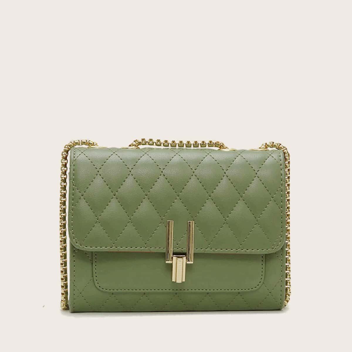 

Quilted Flap Chain Crossbody Bag, Green