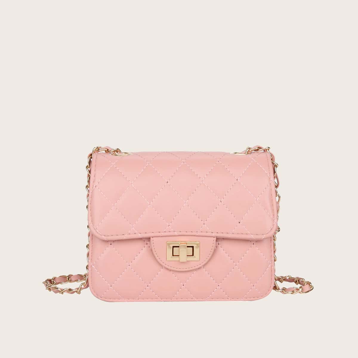 

Quilted Twist Lock Chain Bag, Pink