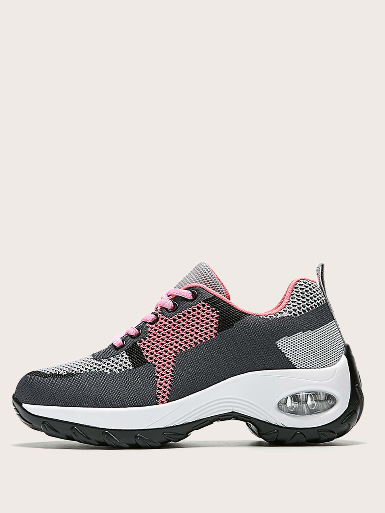 Zapatillas con colchón de aire tejidas de color combinado - Gris - Ver 1