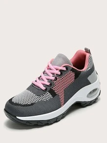 Zapatillas con colchón de aire tejidas de color combinado - Gris - Ver 3