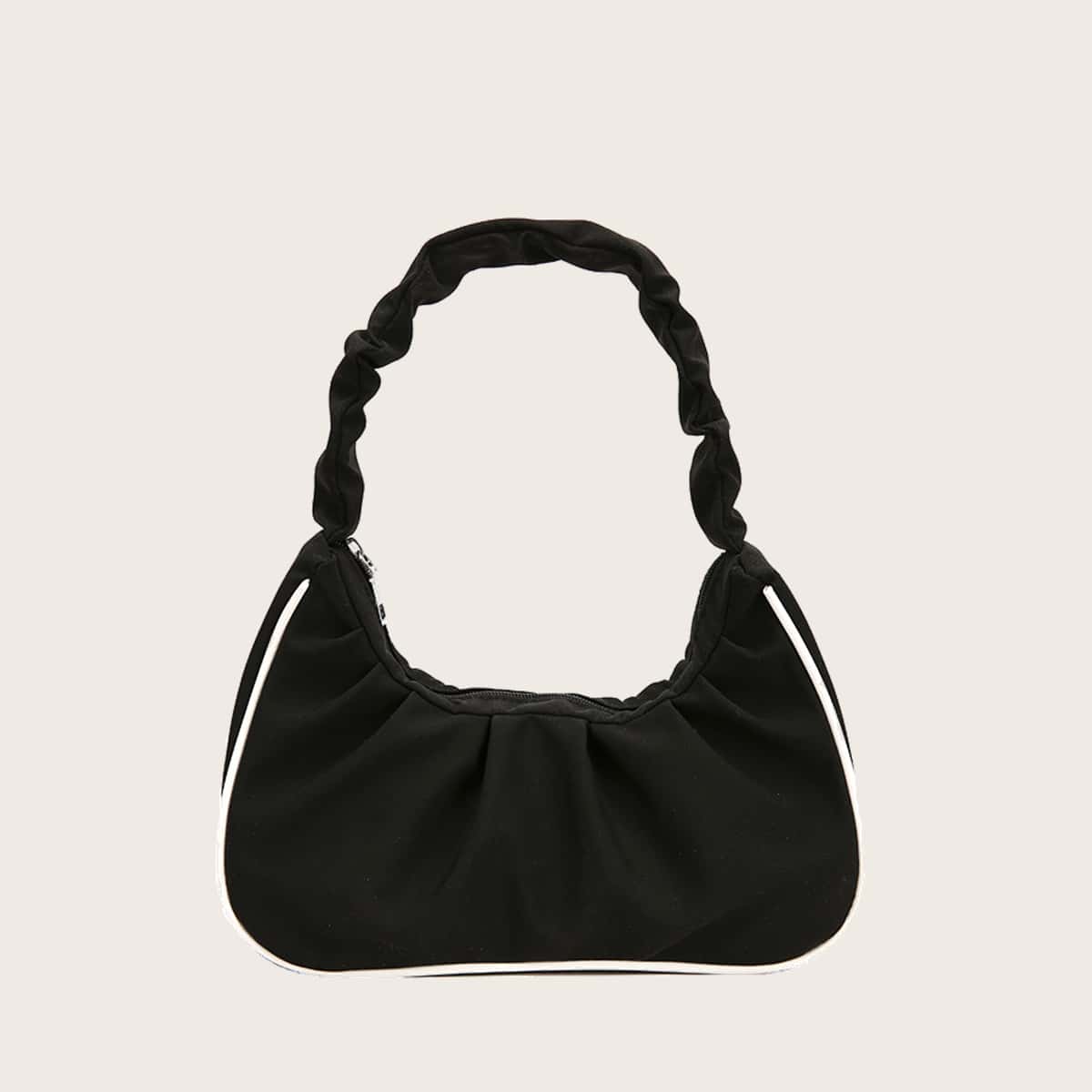 

Ruched Strap Baguette Bag, Black