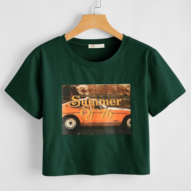 

Letter Graphic Crop Tee, Dark green