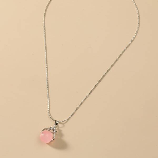 

Round Ball Charm Necklace, Pink