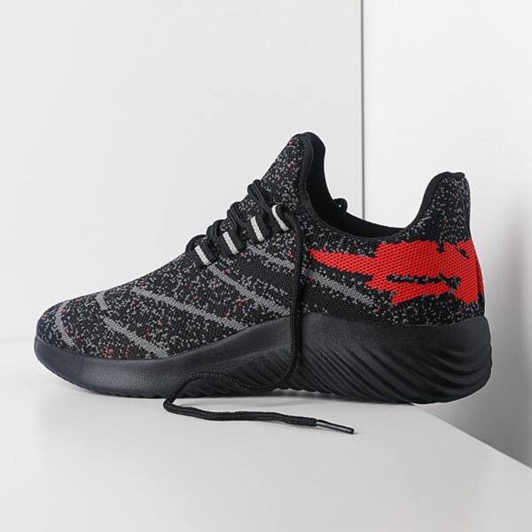 

Men Lace-up Decor Wide Fit Sneakers, Black