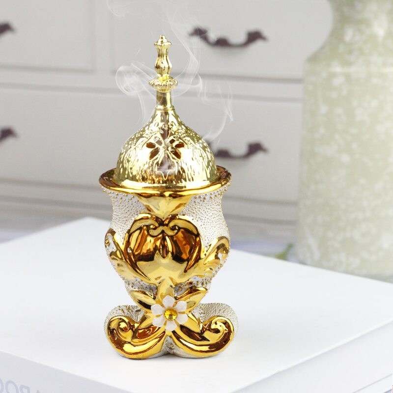

1pc Flower Decor Incense Burner, Gold