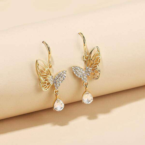 

Rhinestone Butterfly Drop Earrings, Gold