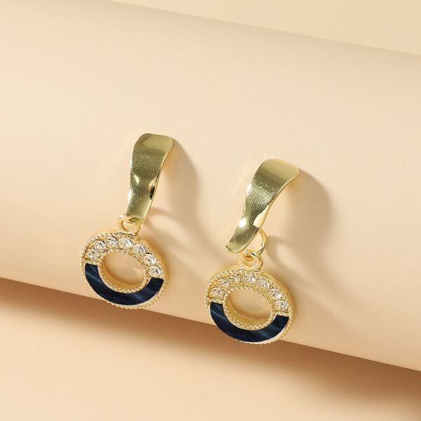 

Rhinestone Round Drop Earrings, Black