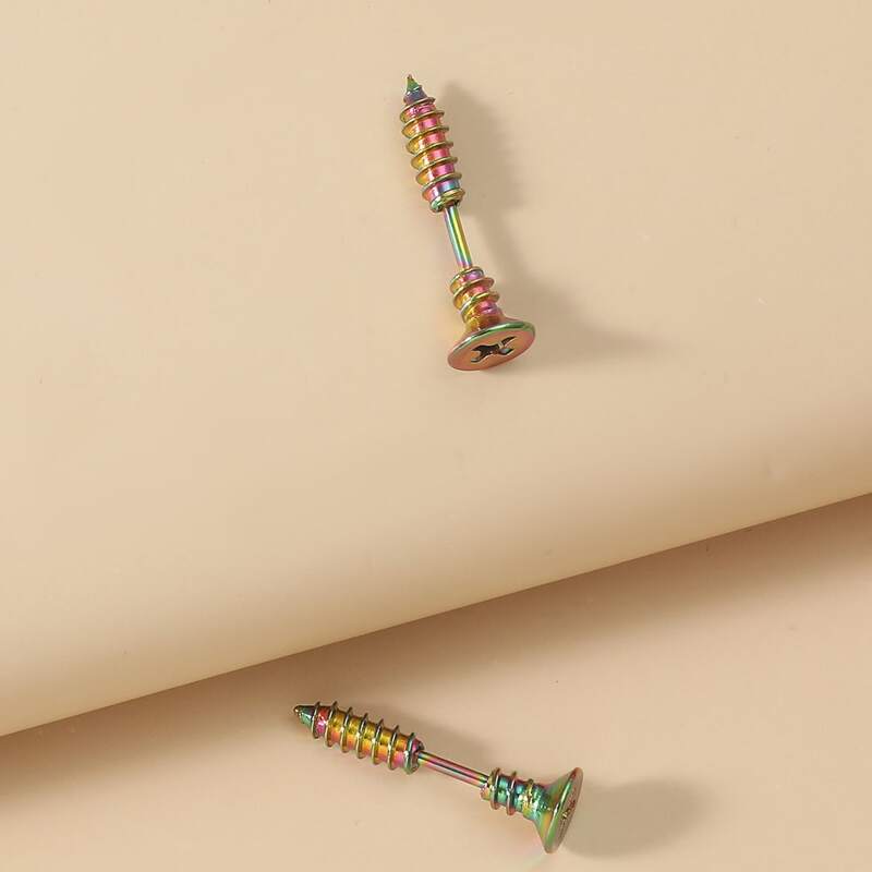 

Screw Design Stud Earrings, Multicolor