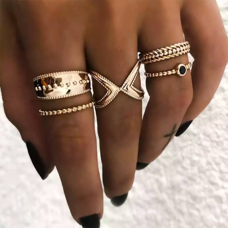 

5pcs Rhinestone Ring, Gold