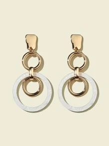 Round Link Drop Earrings - White - View 2