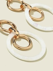 Round Link Drop Earrings - White - View 3