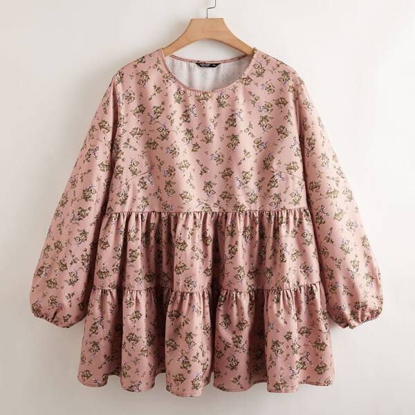 

Plus Allover Floral Print Smock Top, Dusty pink