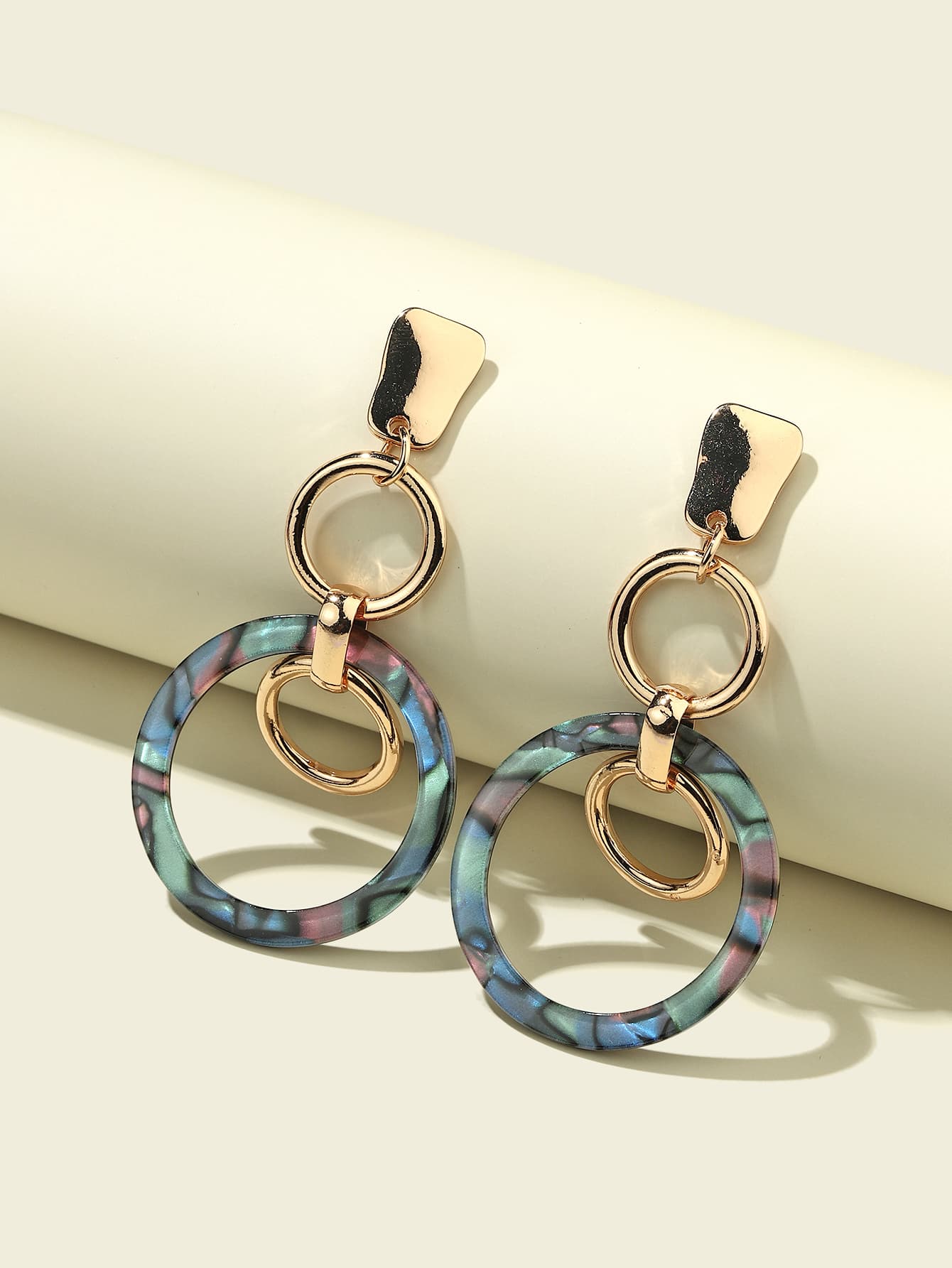 Round Link Drop Earrings - Blue - View 1