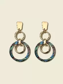Round Link Drop Earrings - Blue - View 2