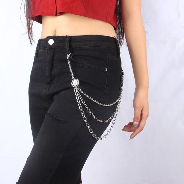 

Layered Metal Pant Chain, Silver