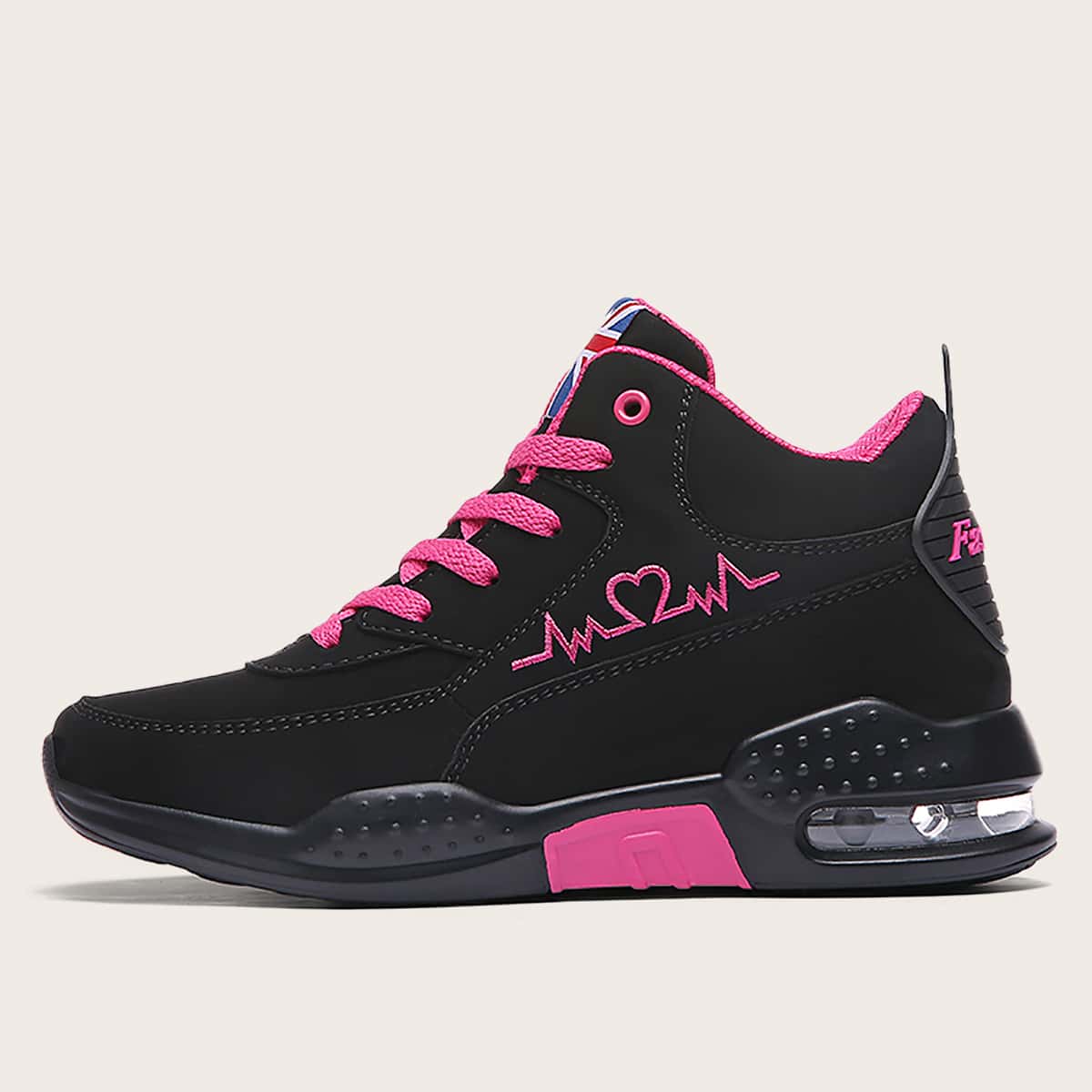 

Heartbeat Embroidered Lace Up Front Sneakers, Rose red