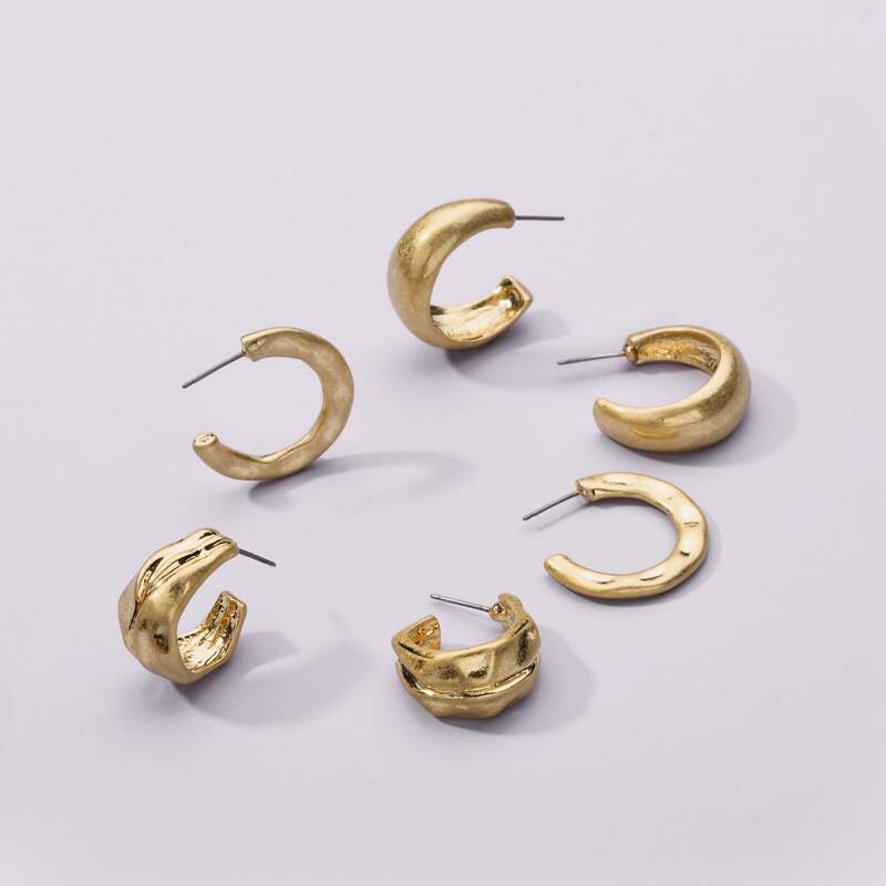 

3pairs Metal Cuff Hoop Earrings, Gold