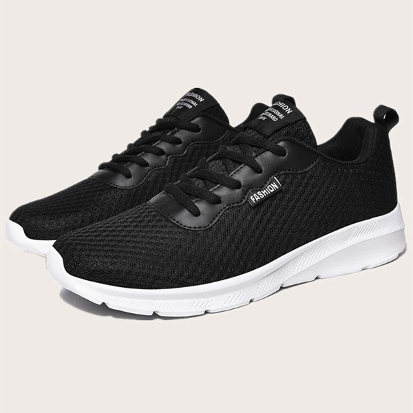 

Men Lace-up Front Letter Graphic Sneakers, Black and white
