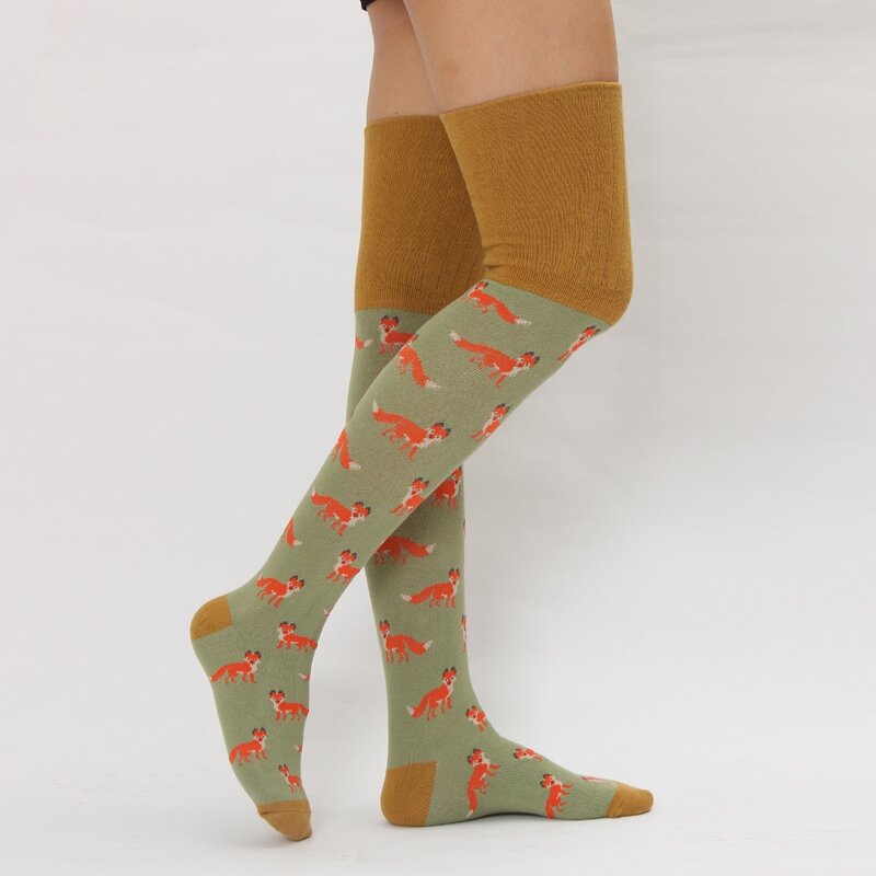 

Cartoon Graphic Over Knee Length Socks, Brown