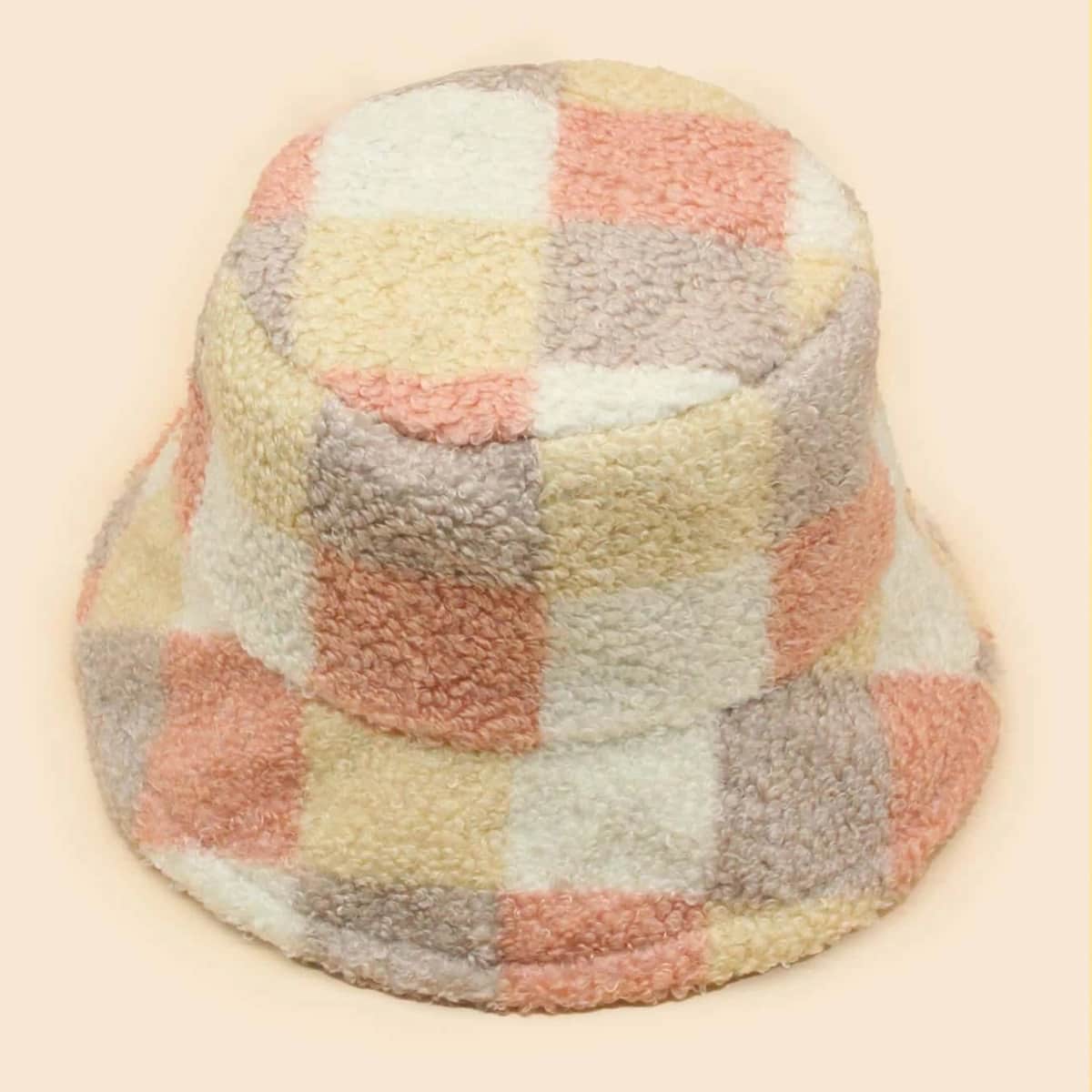 

Plaid Teddy Bucket Hat, Beige