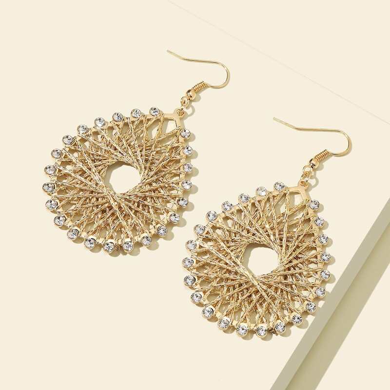 

Rhinestone Decor Braided Waterdrop Drop Earrings, Gold