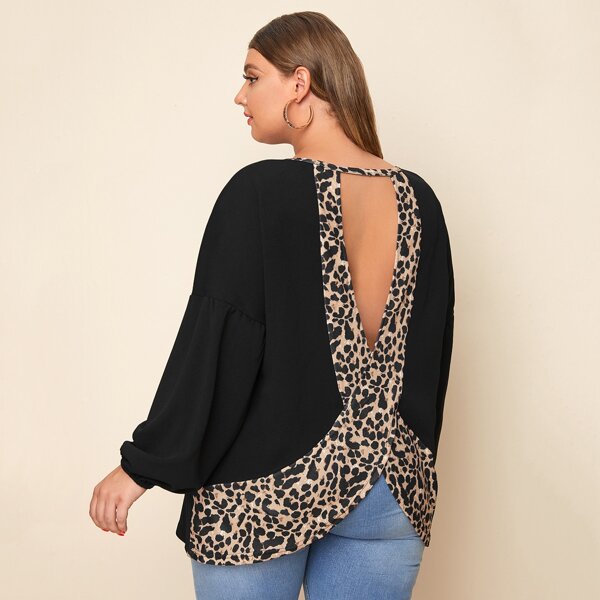 

Plus Graphic Print Cut Out Back Drop Shoulder Tee, Black
