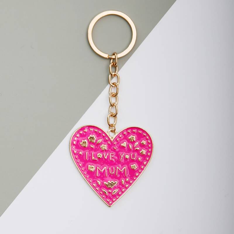 

Letter Engraved Heart Pendant Keychain, Pink