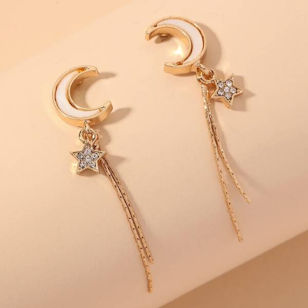 

Moon Decor Metal Tassel Drop Earrings, Gold