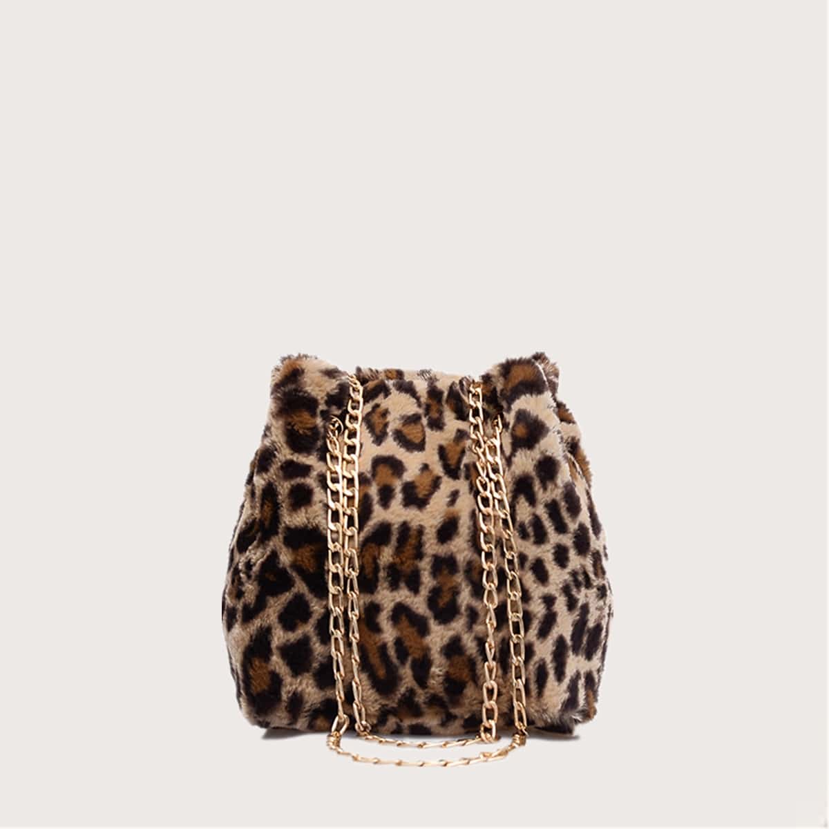 

Leopard Fluffy Chain Crossbody Bag, Brown