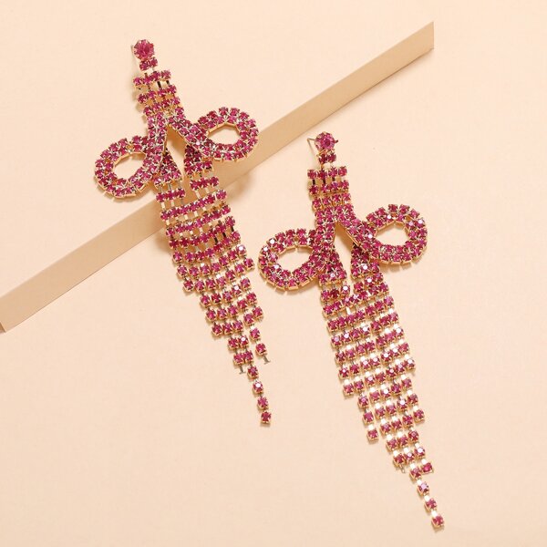 

Rhinestone Tassel Design Earrings, Hot pink