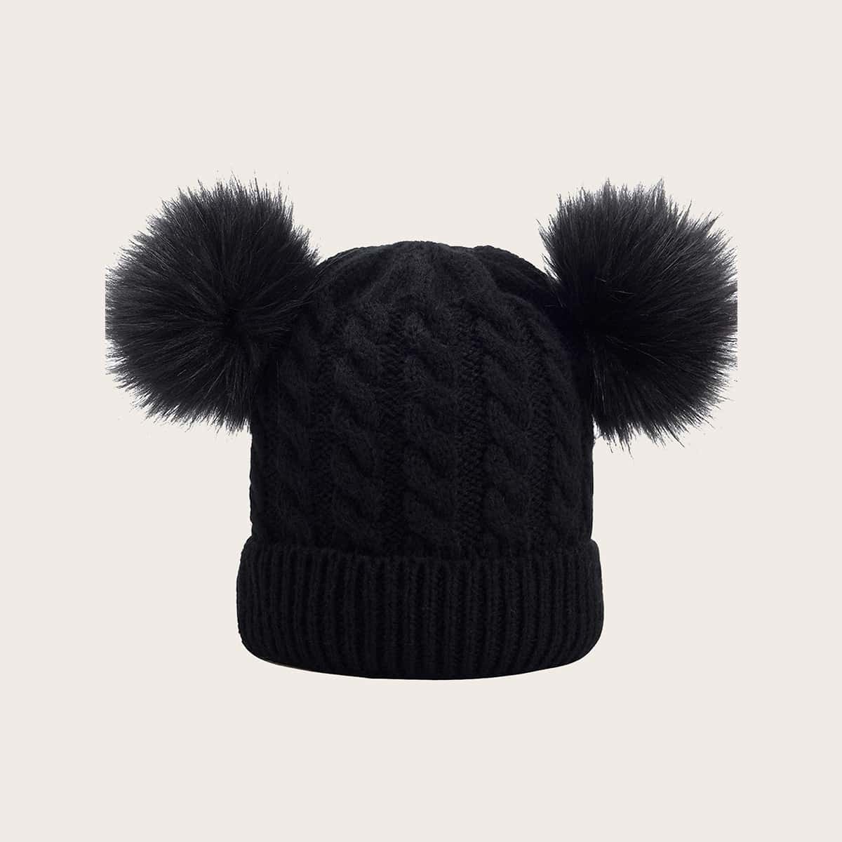 

Pom-pom Decor Beanie, Black