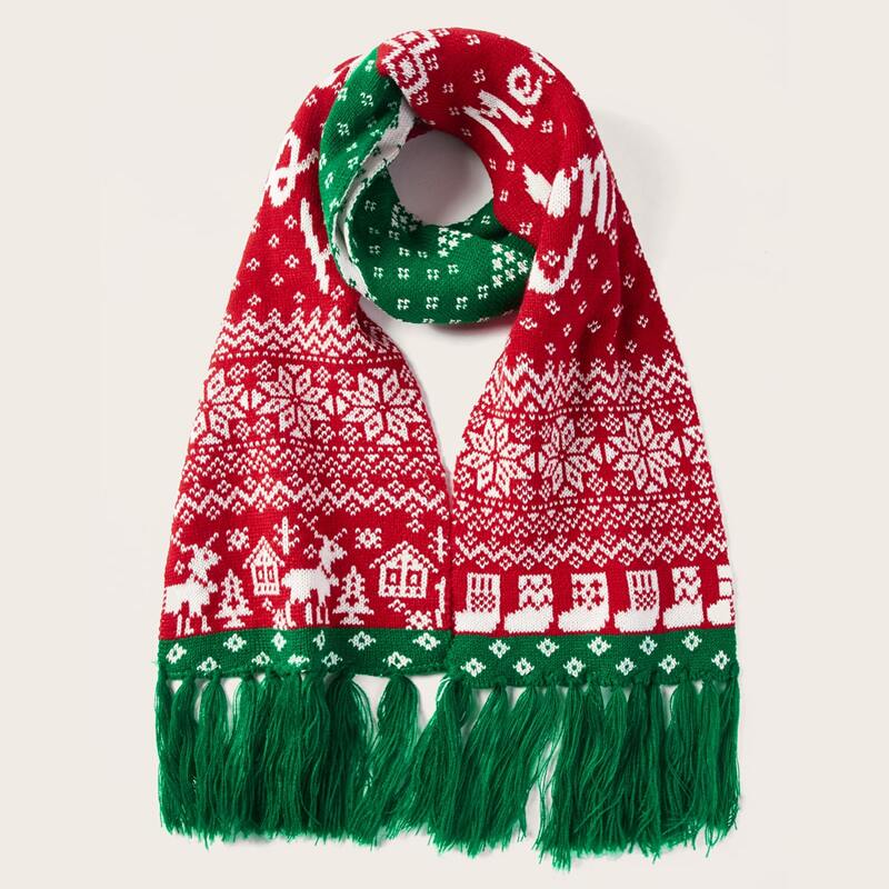 

Christmas Pattern Tassel Scarf, Multicolor