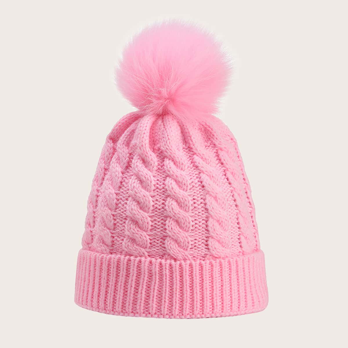 

Pom-pom Decor Knit Beanie, Pink