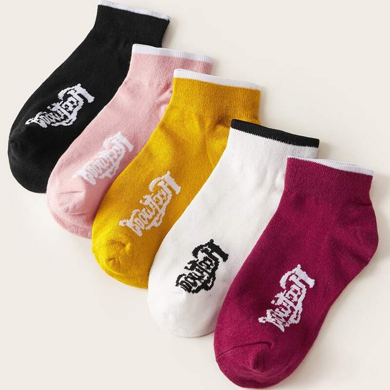 

5pairs Letter Graphic Socks, Multicolor