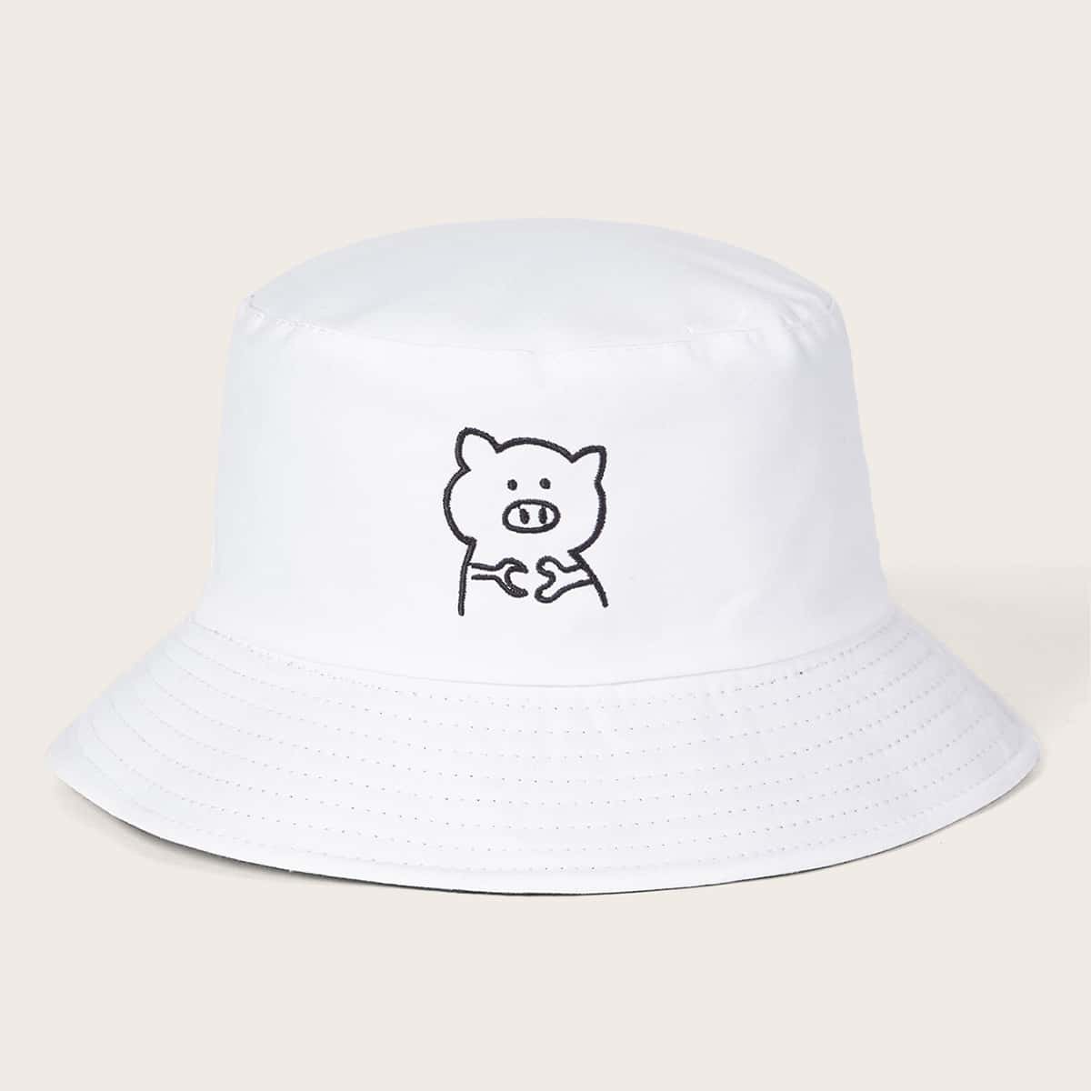 

Cartoon Pig Reversible Bucket Hat, Black and white