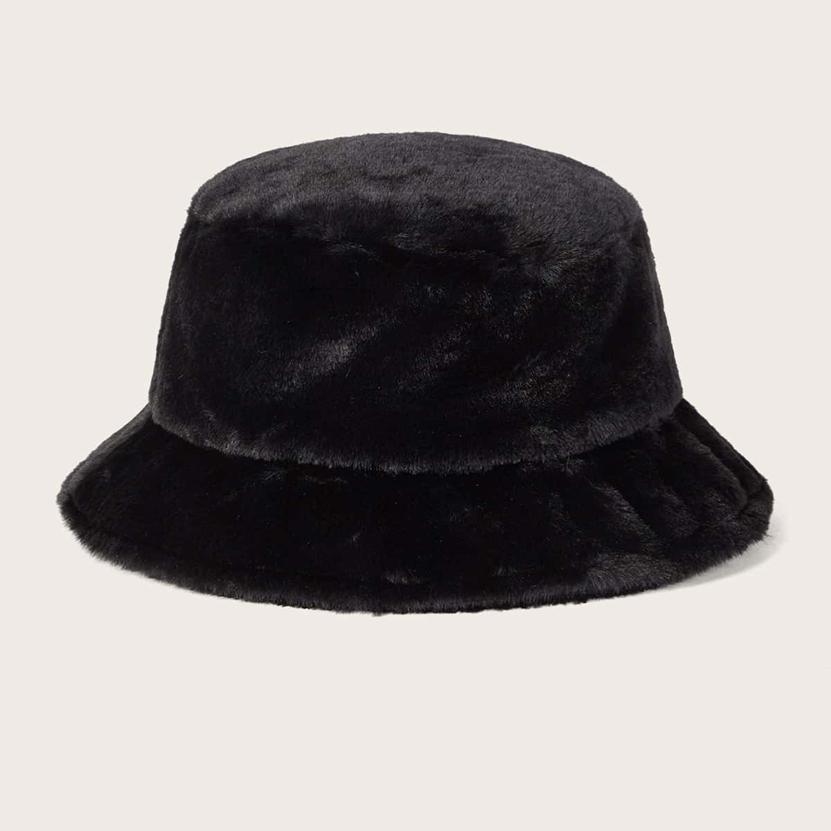 

Solid Fluffy Bucket Hat, Black
