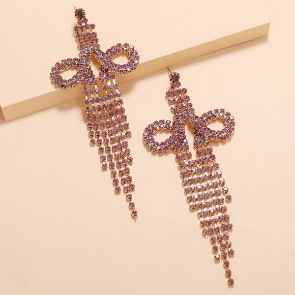 

Rhinestone Tassel Design Earrings, Purple