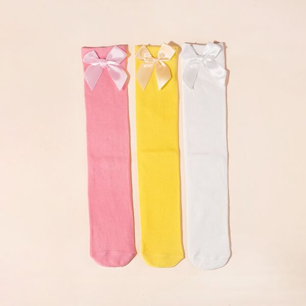 

3pairs Toddler Girls Bow Plain Socks, Multicolor