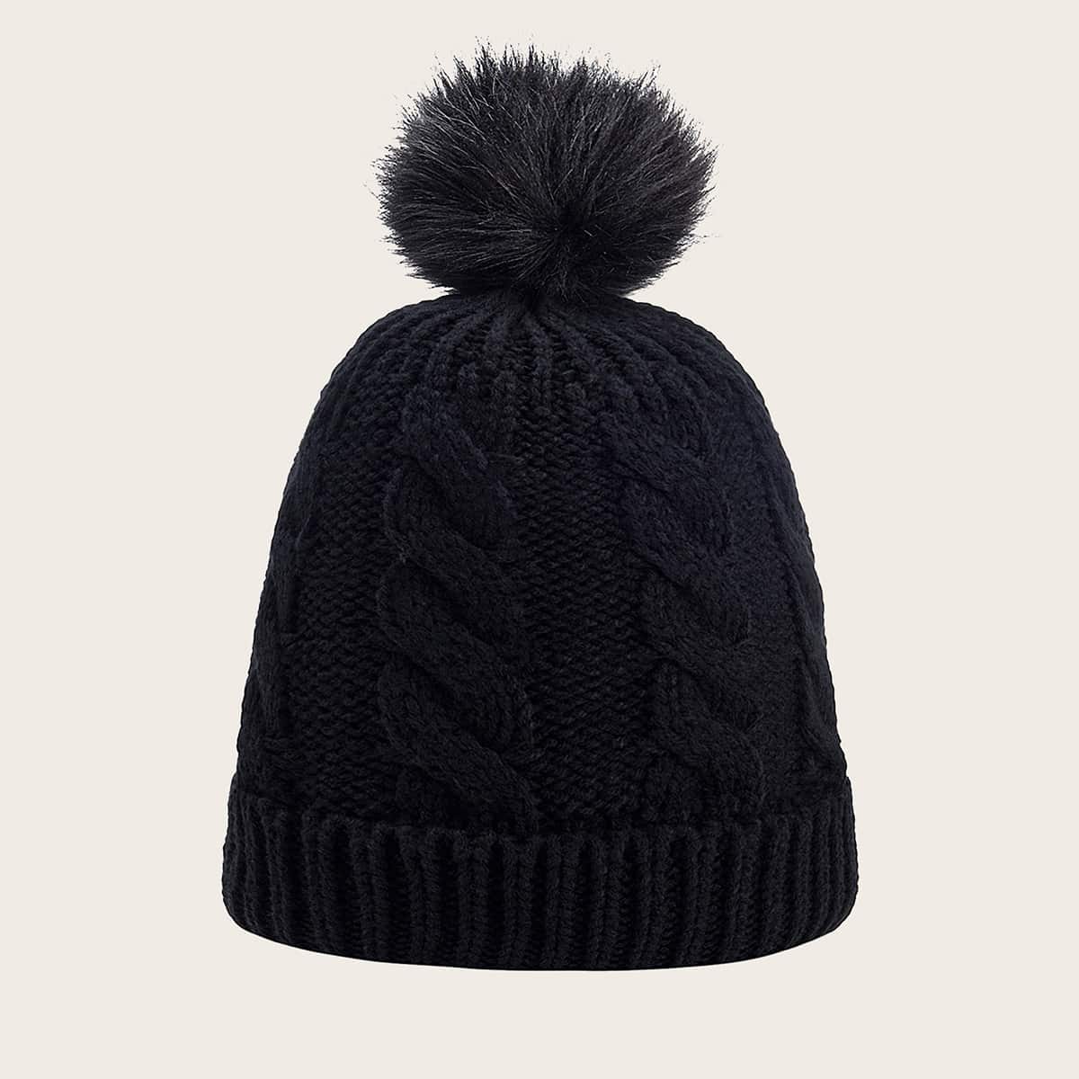 

Pom-pom Decor Beanie, Black