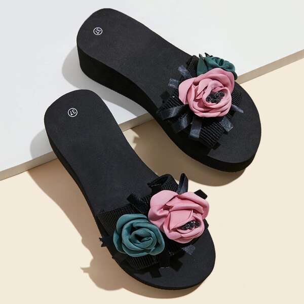 

Floral Decor Wide Fit Wedge Mules, Multicolor