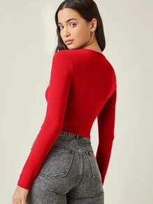 SHEIN BASICS Camiseta crop algodón de cuello cuadrado unicolor - Rojo - Ver 2