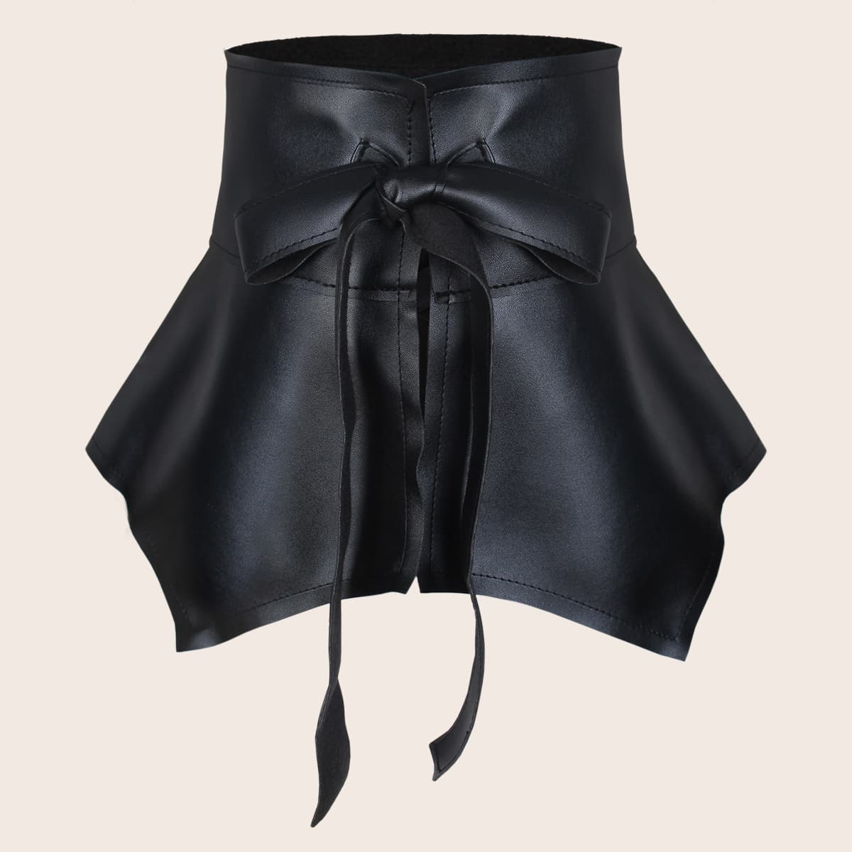 

Bow Tie Asymmetrical Hem Wide Belt, Black