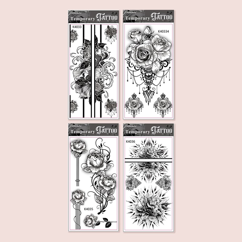 

4pcs Flower Pattern Tattoo Sticker, Black