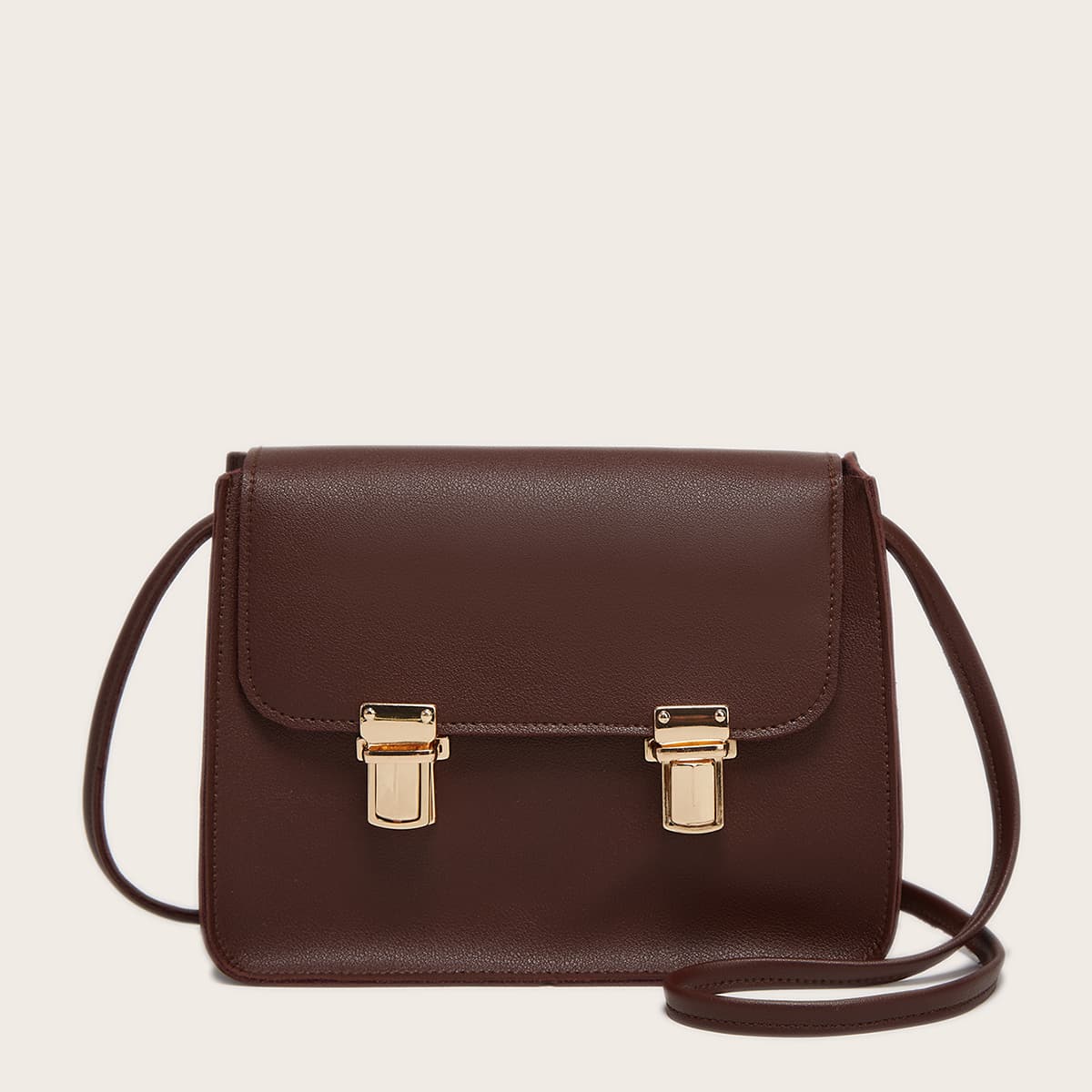 

Push Lock Flap Crossbody Bag, Coffee brown