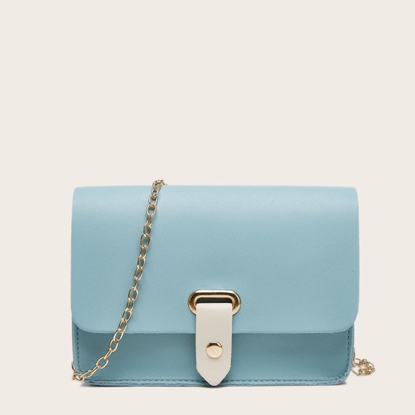 

Snap Button Flap Chain Bag, Blue