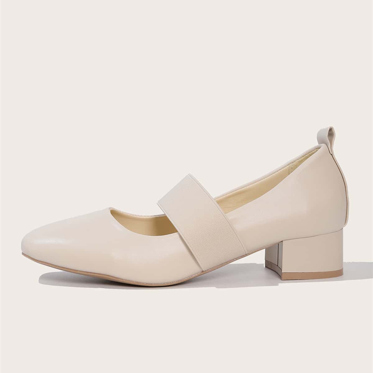 

Elastic Band Mid Heeled Pumps, Beige