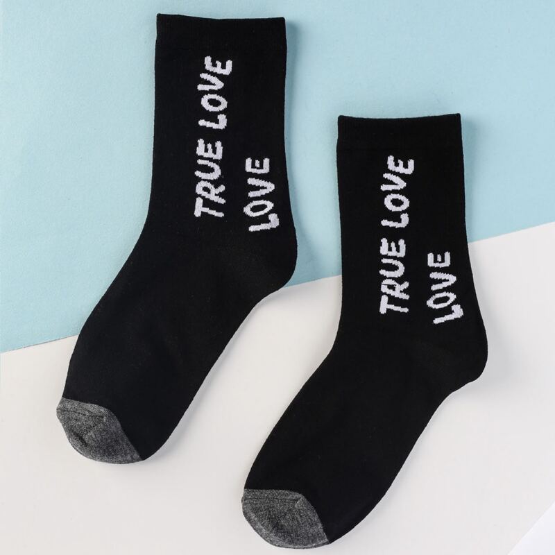 

Letter Print Crew Socks, Black