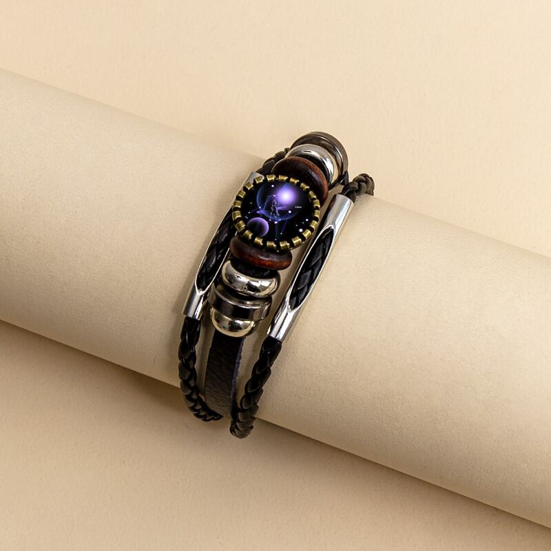 

Constellation Pattern Layered Woven Bracelet, Black