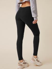 SHEIN BASICS Wide Waistband Solid Leggings - Black - View 2