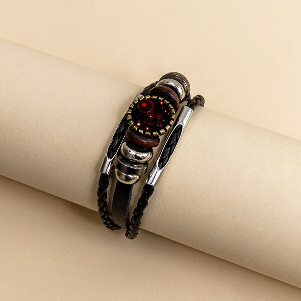 

Constellation Pattern Layered Woven Bracelet, Black
